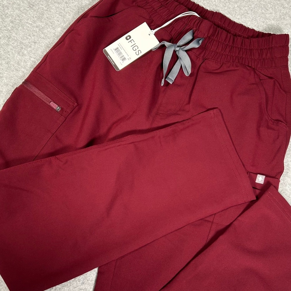 FIGS Yola High Waisted Scrub Pants Womens XS Petite Burgundy Technical NWT